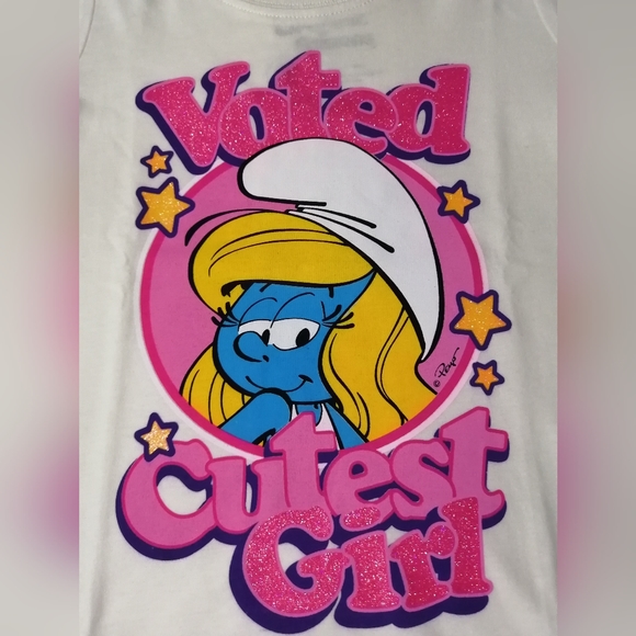 🔥SALE🔥 The Smurfs Smurfette "Voted Cutest Girl" Girl's T-shirt Tee NWT Size 2T - Picture 2 of 5
